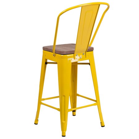 Flash Furniture Yellow Metal Counter Stool, 24" 4-CH-31320-24GB-YL-WD-GG